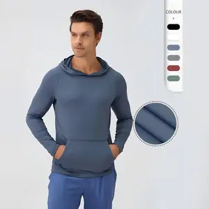 Spring Autumn Casual Simple Men's Pullover Blank Polyester Hoodie Moisture-absorbing Solid Color Slim Gym Fitness Hooded Hoodies