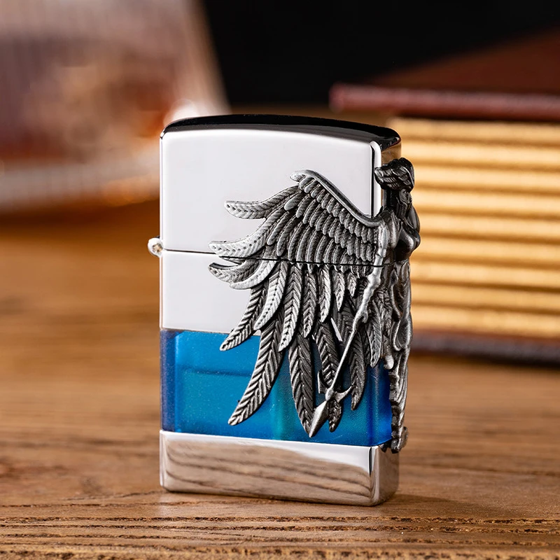 Embossed Female Warrior Metal Lighter Inflatable Butane Lighter Open