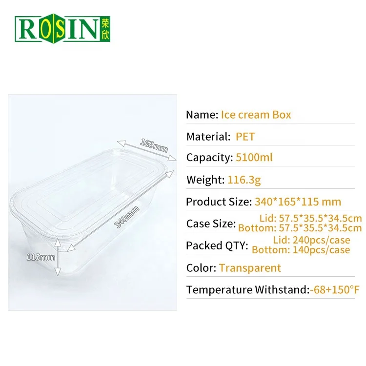 Custom logo 2 5l 3500ml Rectangular Disposable Takeaway clear Plastic Ice Cream Shop Freezer Container With Lid