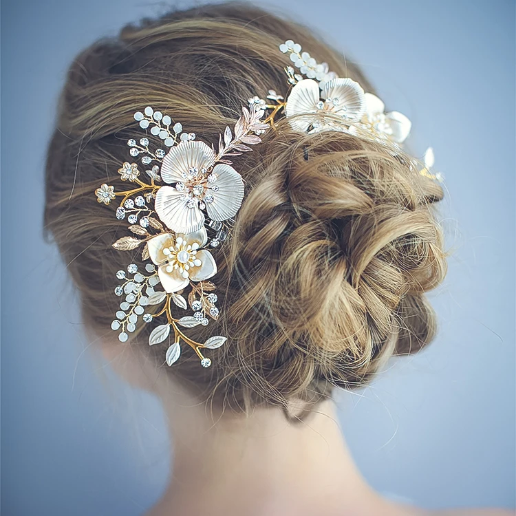 Hot Sale Handmade Metal Leaf Headdress Bridal Accessories Jewelry Wedding Crystal Opal Hair Combs