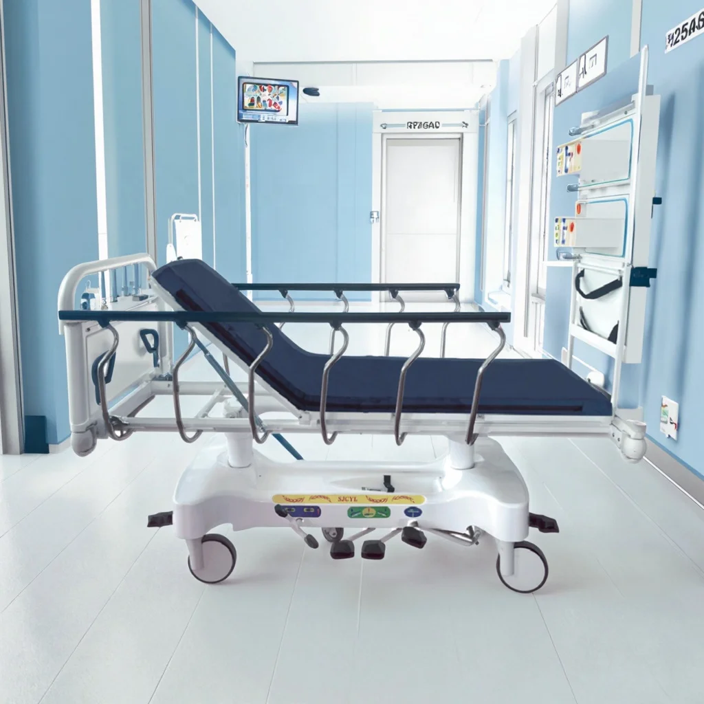 Clinical Transfers Multi-Axis Hospital Bed -15~+15 Tilt Segmented Adjustment Metal Construction Modern for Hotel School Use 2