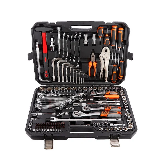 142-Piece Auto Repair Tool Box Set Dual-Purpose Wrench Screwdriver Ratchet Barrel Pliers Combination Suit for Hand Power Use
