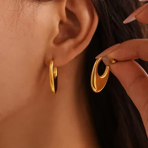 Polished Stainless Steel Hoop Earrings 18K Gold Plated Trendy Fashion Jewelry Made in China for Women