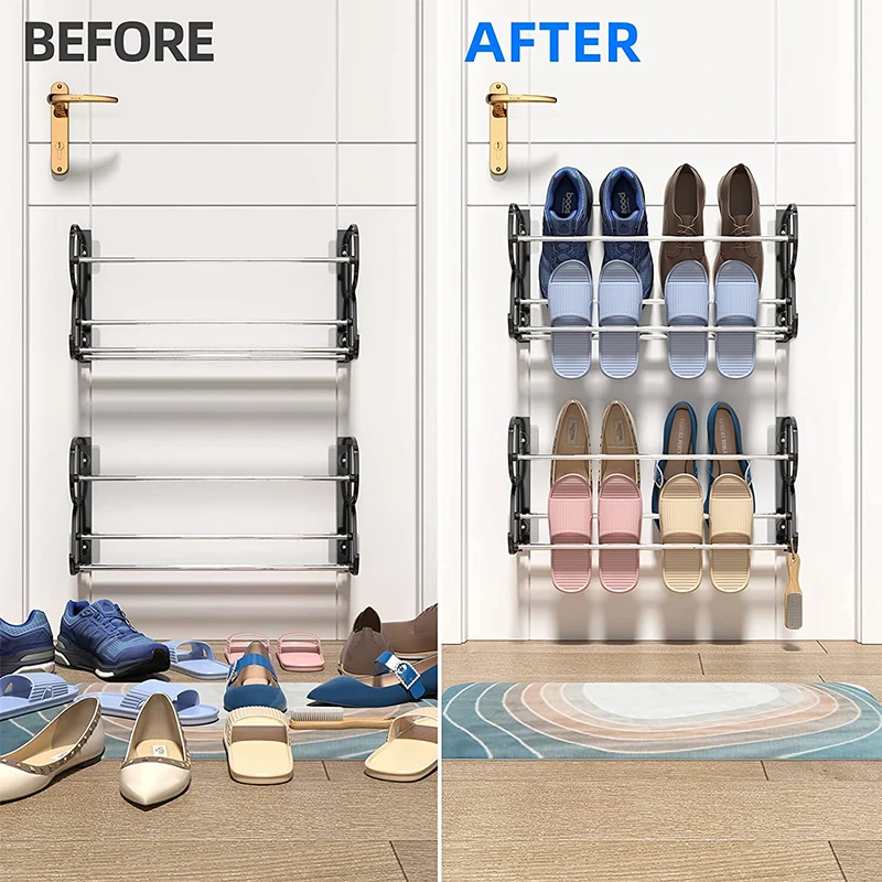Multifunctional Use Shoe Rack Organizer Stainless Steel Hallway Wall