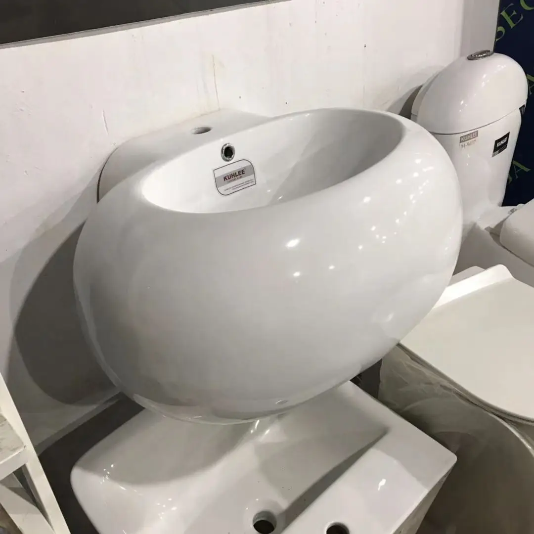 Bathroom Sanitary Ware Suite Wall Hung Hand Wash Basin Ceramic Oval Egg Sinks