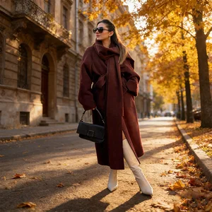 New Fashionable and Elegant Casual Solid-color Warm Scarf Coat in Long Style
