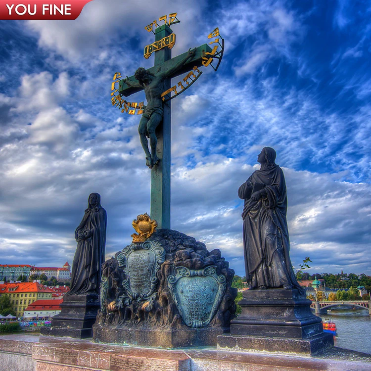 Large Jesus on a Cross Bronze Sculpture Crucifixion Sculpture
