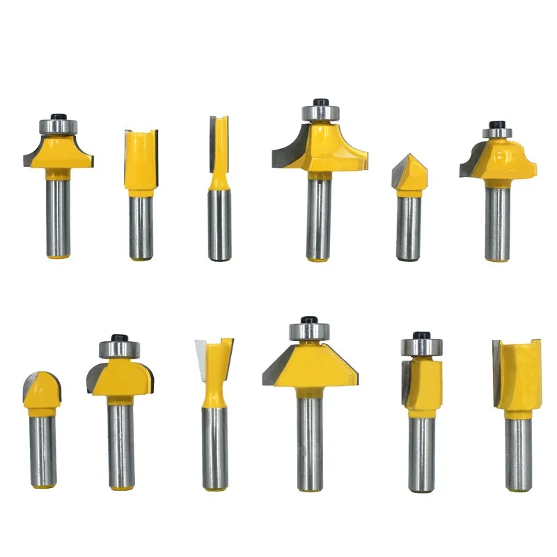90 Degree Chamfering Cutter 45 Chamfer Bit CNC Machine Tool Flush Laminate Trimmer Straight Bit Router Bit Set 12Pcs