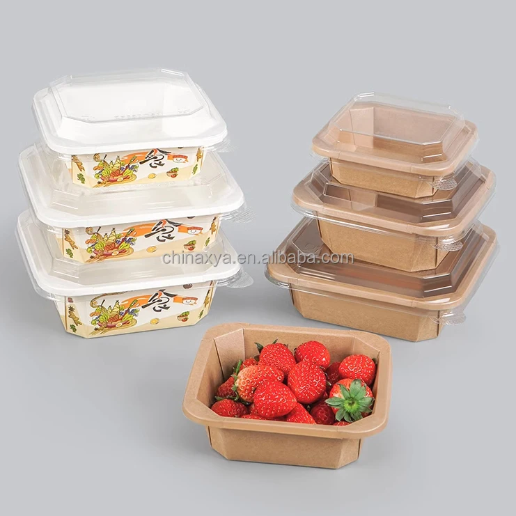 300ml 500ml 700ml 1000ml  1200ML Disposable Eco Friendly Rectangular Container Salad Fast Food Box Paper Bowl With Lid manufacture