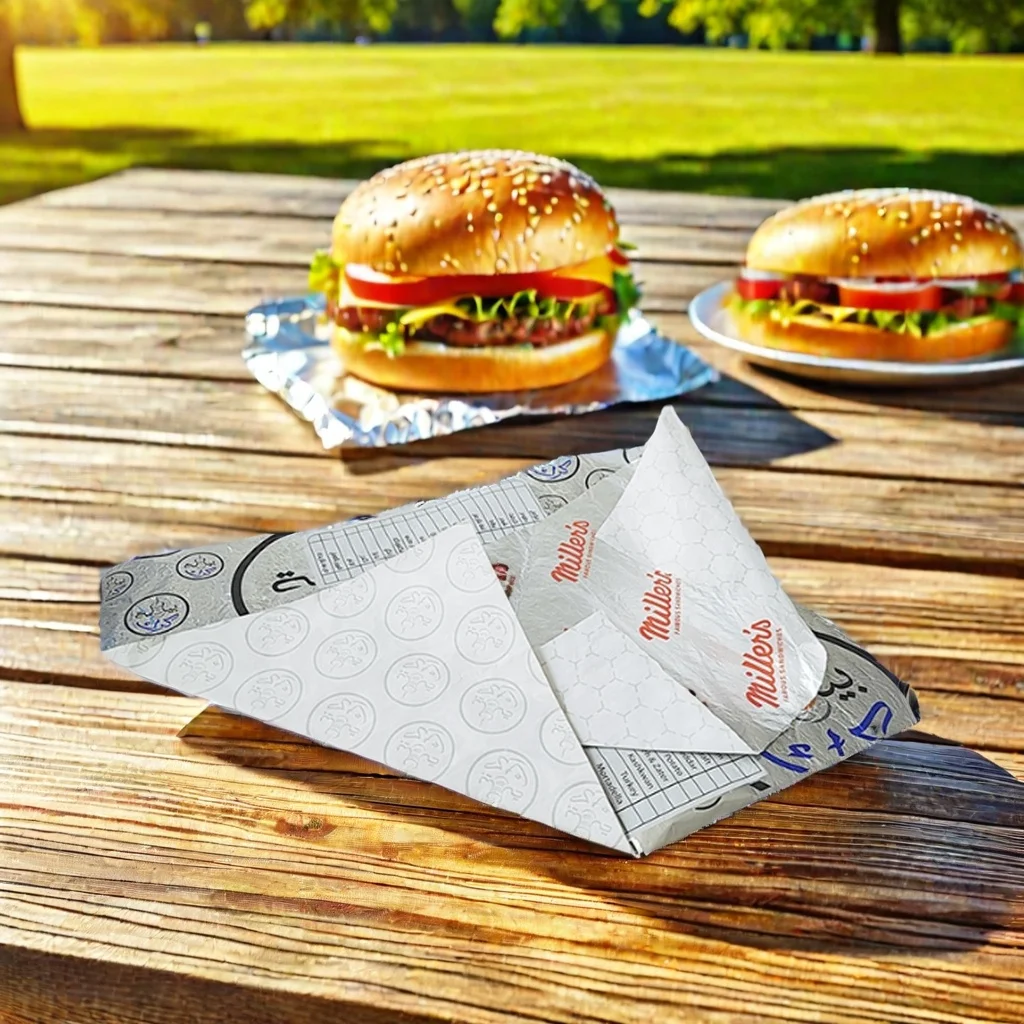 Изготовленный на заказ логотип-напечатанный алюминиевый сотовый лист фольги шириной 30 см для упаковки бургера и пищевой бумаги