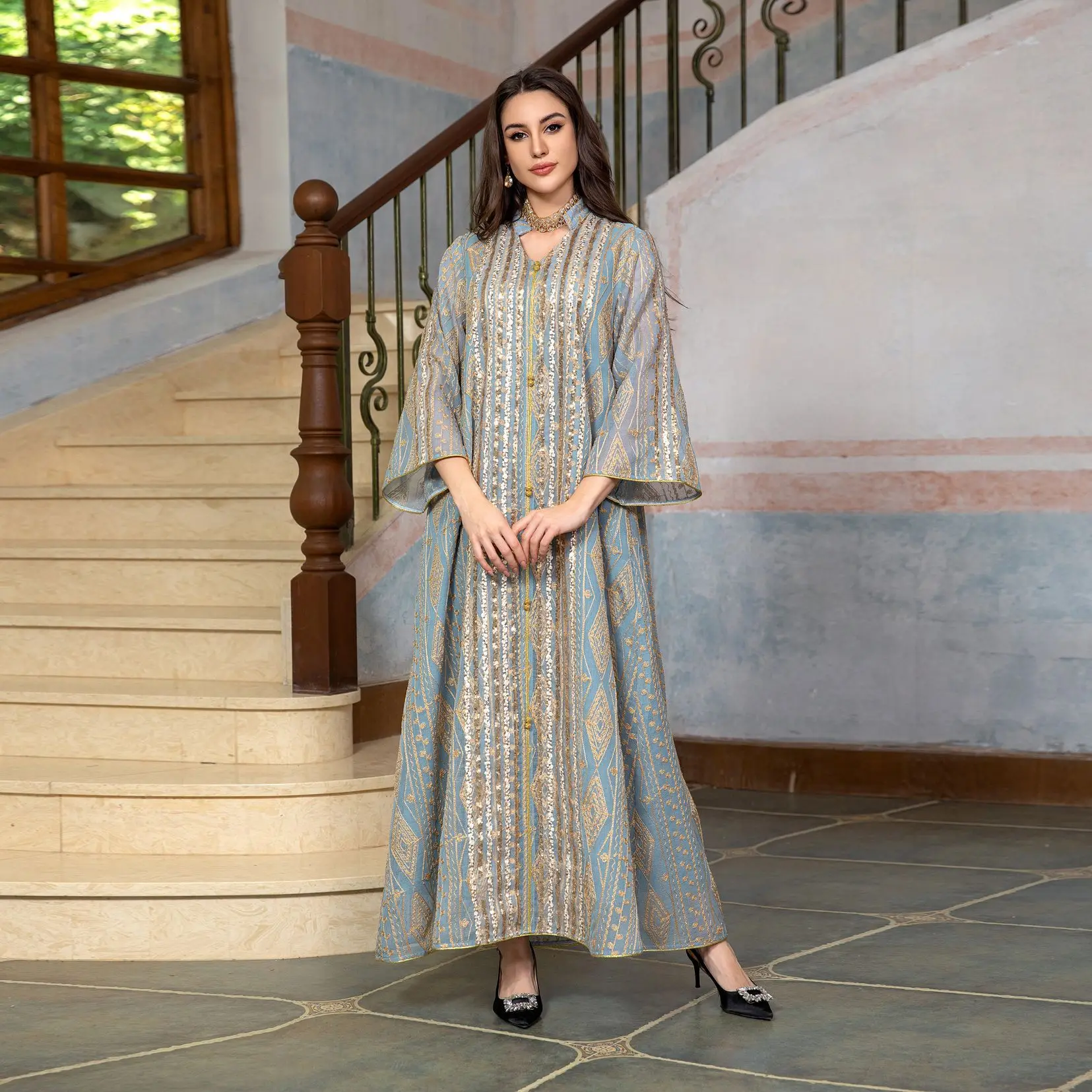 slim fit dress slacks Red Ottoman Turkish Caftan Golden Embroidery İslamic Party Wear Jijab –  Sultan Dress main image 1