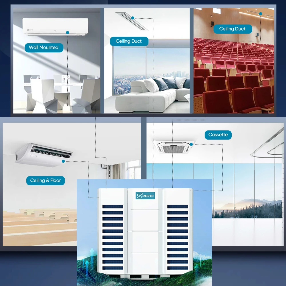 ZERO Multiple Zone Smart Super Quiet VRF Air Conditioner 9000 24000 34000 Btu Fresh Air Central Air Conditioning System Electric