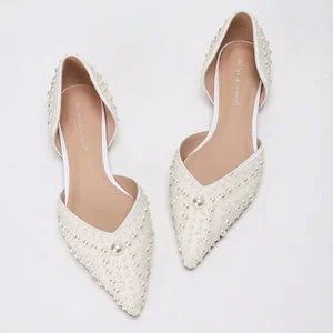 1007-1 Customizable Logo/Color Newly Designed Fashionable Hollow Breathable Women's Pearl Flat Shoes for Banquet Party