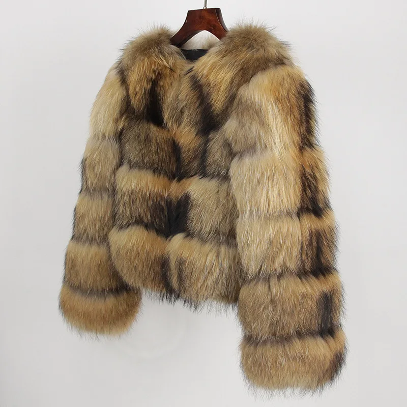 Luxury Natural Racoon Fur Casual Coats Trendy Clothing Big Fluffy Real Fur  Fluffy Women Jacket Multicolor Long Faux Fox Fur Coat