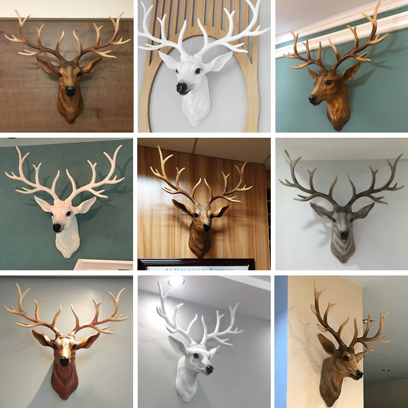 Resin 3d Faux Deer Head Wall Sculpture Decoration Life Like White Deer