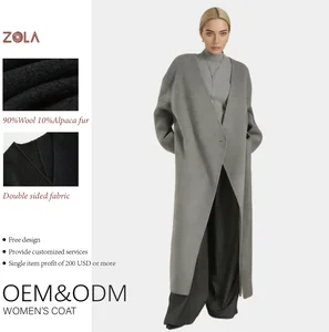 Button Decorated Long Breathable Alpaca Fur Coat with Belt Closure Outerwear Coat for Women