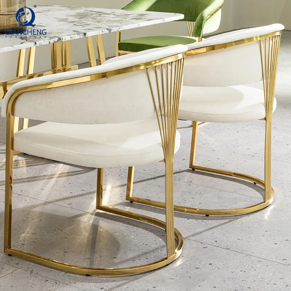 QIANCHENG Ergonomic European Style Velvet Upholstered Restaurant Hotel Dining Room Furniture Luxe Dining Chairs
