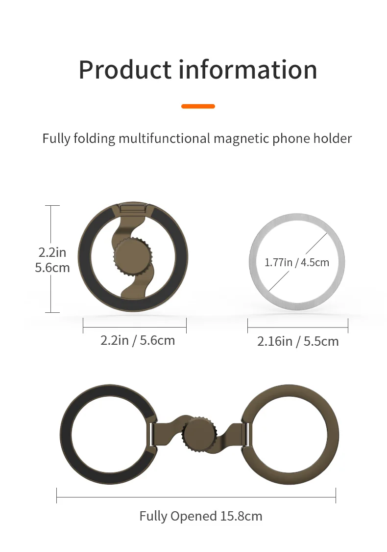 Fingertip Gyroscope Magnetic Phone Holder Fully Foldable Double Sided Stand with Kickstand for Smartphone