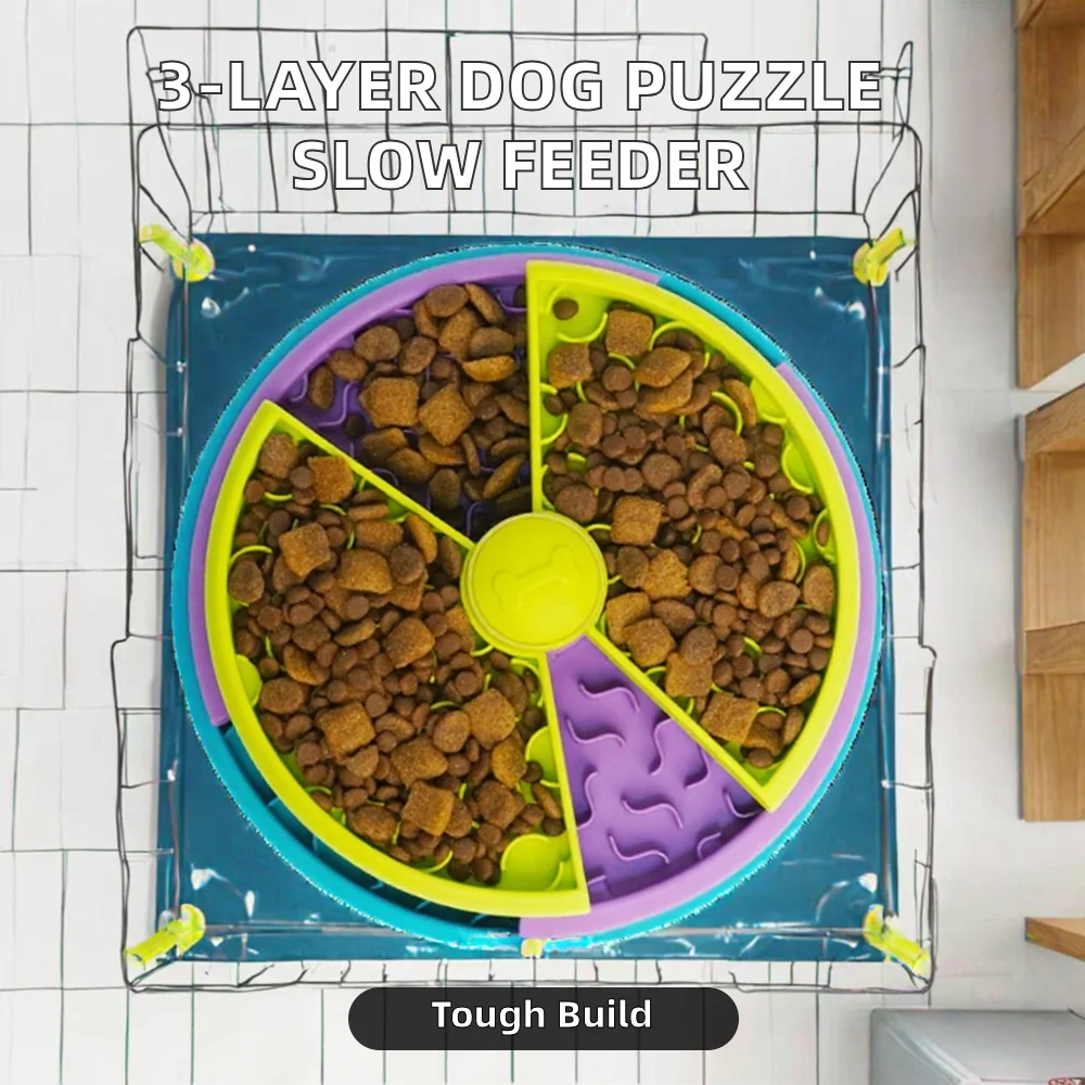 Solid Pattern Plastic Dog Puzzle Toys Stylish Three Layer Cake Slow Feeder Anti-Slip Treat Dispensing Bowls4