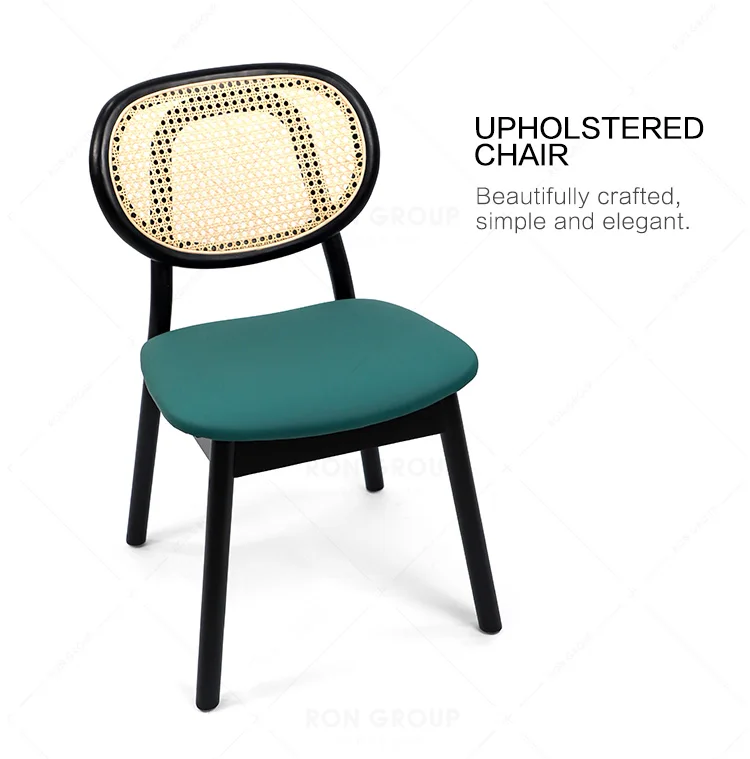 Good quality rattan wooden GreenDining Chair Comfortable Upholstered Soft Chair for Restaurant hotel  party