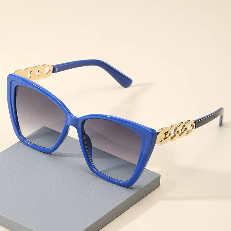 Blue Oversized Women’s Sunglasses with Chain Accent 80230 Women main image 4