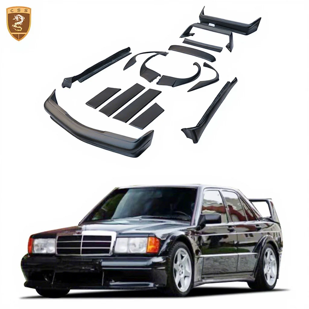 Merced Benz C Class Front Rear Bumper Parts 190E Evo II Style Full Set Body Kits