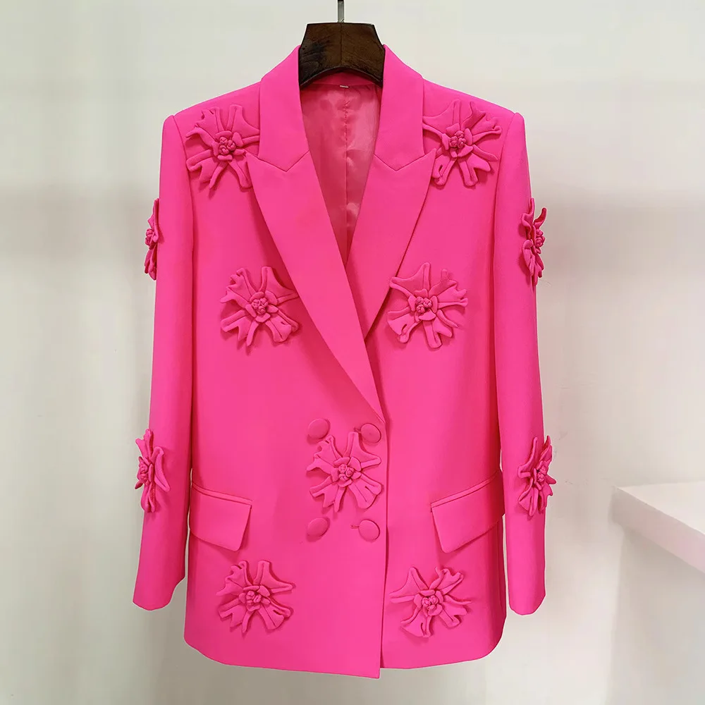 Hot Selling New Fashion Double-breasted Heavy-duty Three-dimensional Flower-decorated Suit Jacket