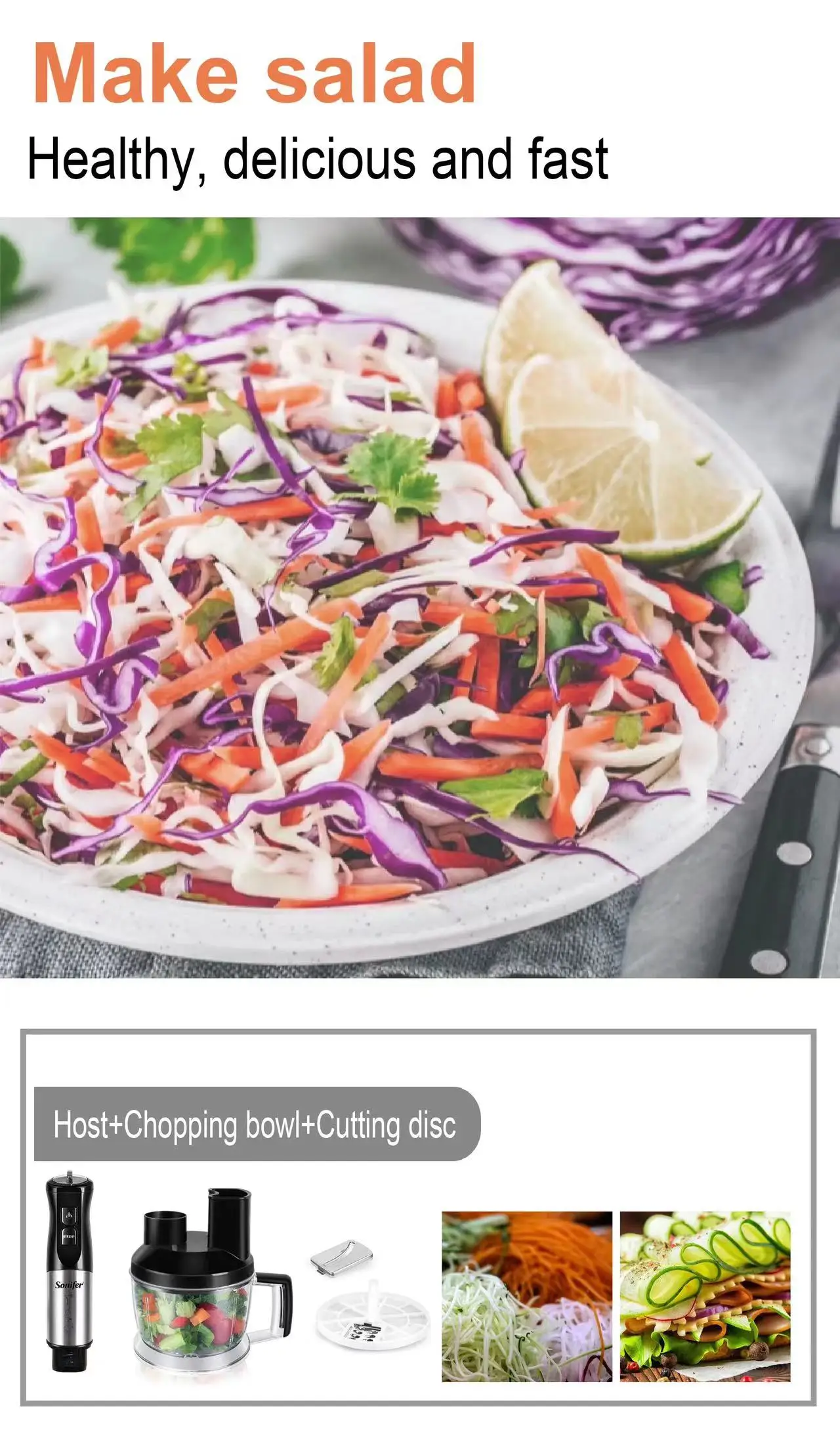 Sonifer Sf8086 High Speed Chopper Hand Immersion Whisk Vegetable