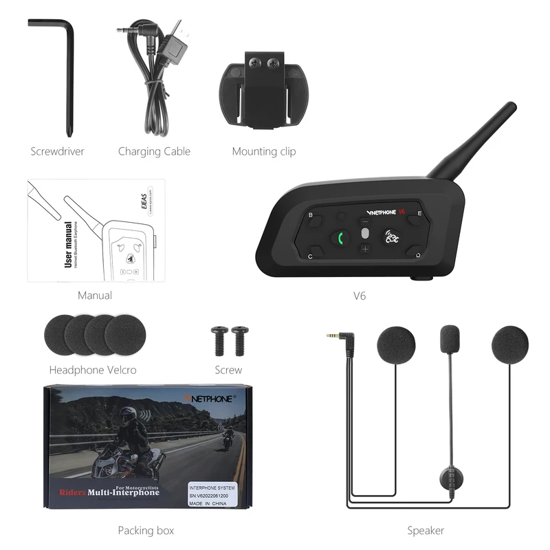 Vnetphone V6 Bluetooth Intercom Ideal for Motorcycle Rides