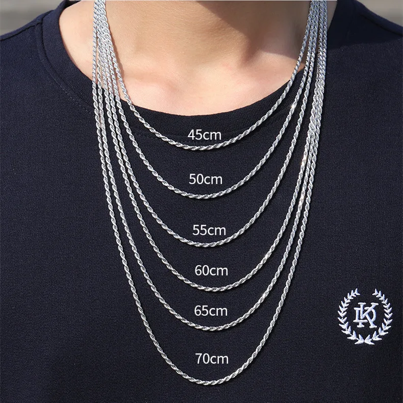 925 Sterling Silver Chain Necklace Men Long Platinum Plated
