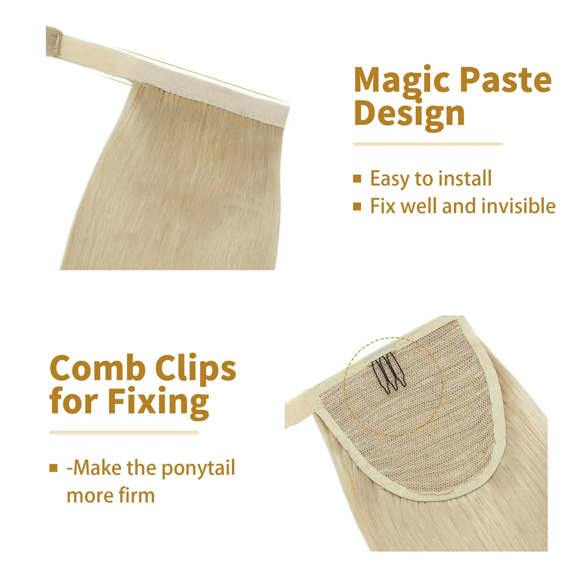 Light Blonde Ponytail Hair Extension Human Hair #613 Wrap Around Straight Ponytail_voghion.com