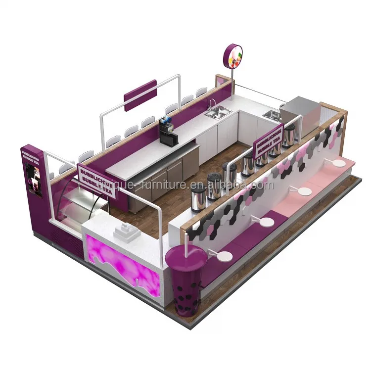 High End Ice Cream Booth One Stop Service Man-made Stone Bar Counter Drink Station Juice Bar Bubble Tea Kiosk