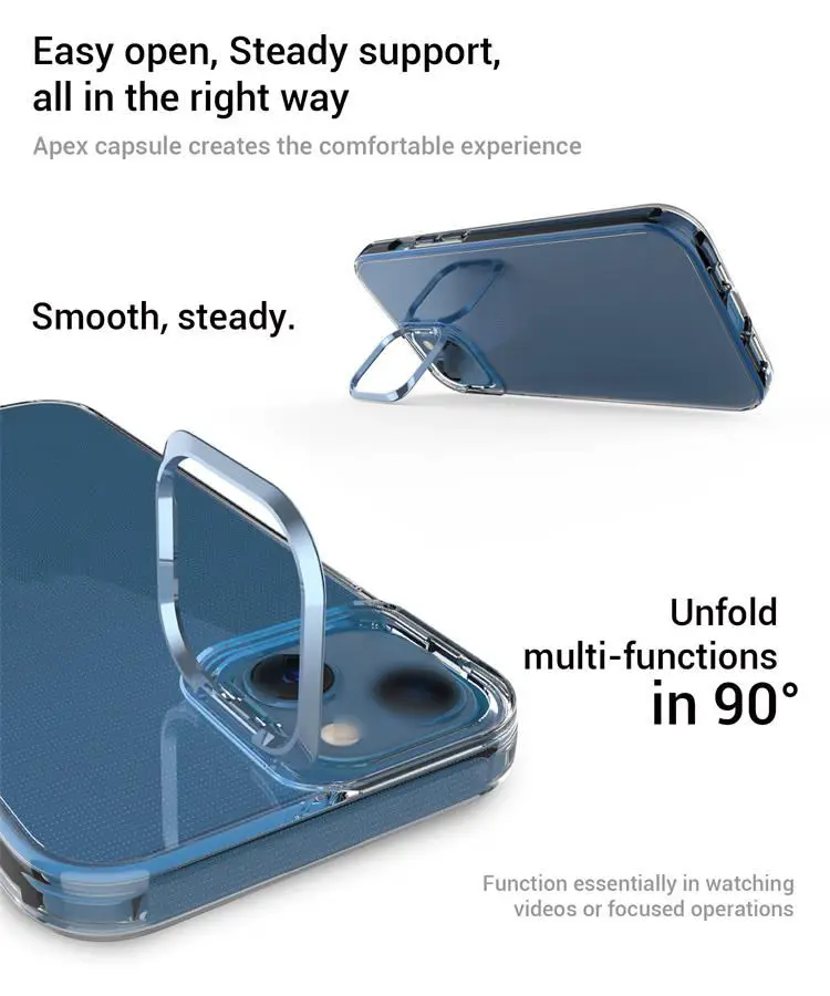 product soft clear tpu phone cases for iphone 15 16 17 multi function shockproof mobile phone stand protector with metal frame case-7