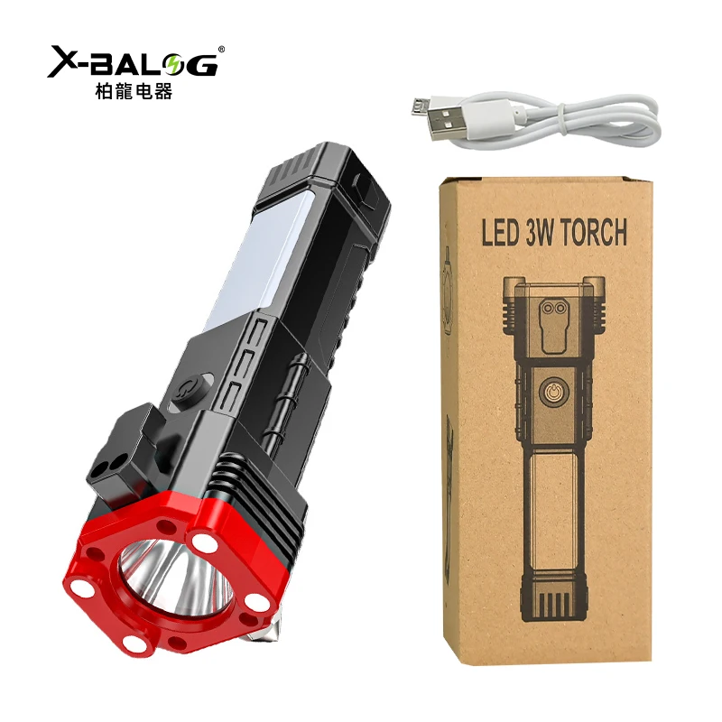 Function Usb Rechargeable Led Flashlight Safety Torch Window Breaker and Seatbelt Cutter Flashlight