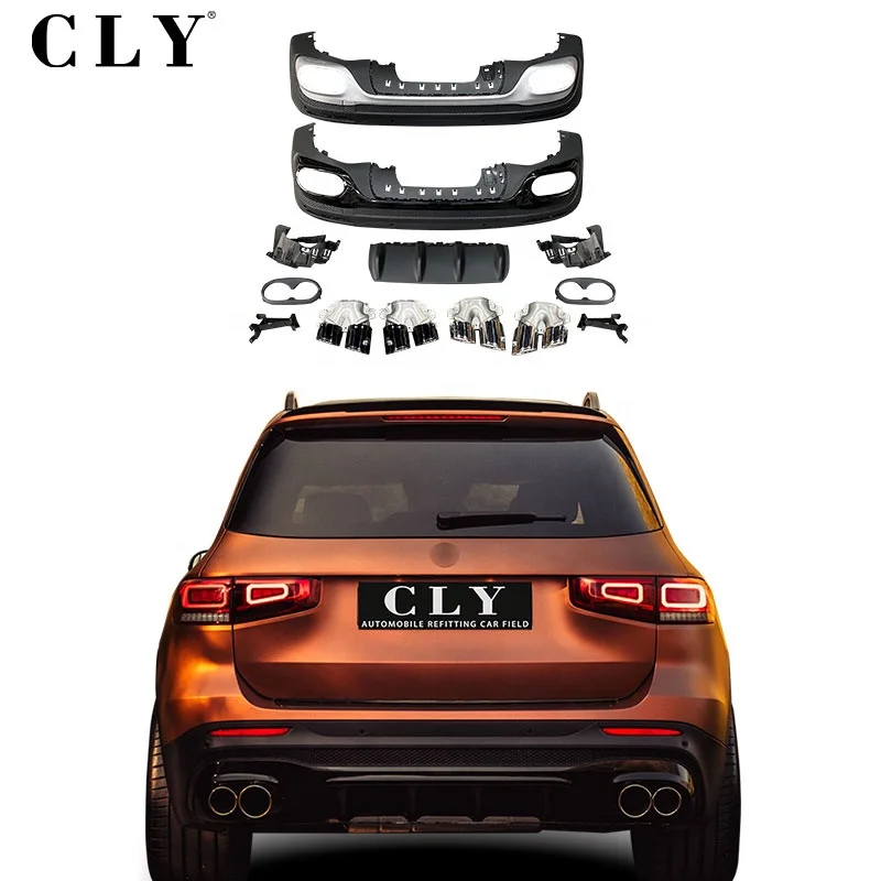 CLY Car Diffuser for Benz GLB Class W247 X247 GLB180 GLB200 SUV Upgrade GLB45 AMG Rear Diffuser Exhaust Pipe Rear Lip Tips