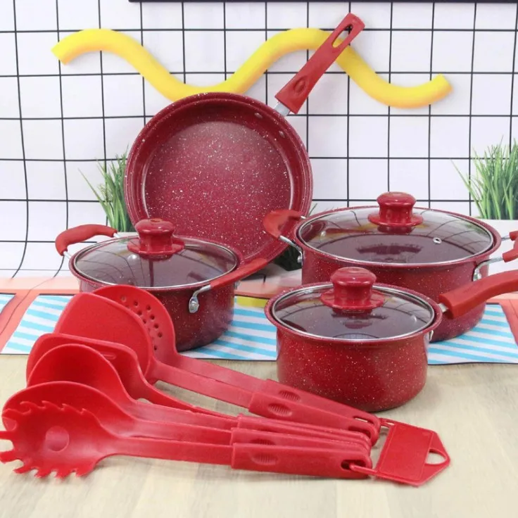 Hot Selling Colorful 13-Piece Non-Stick Multi-Functional Soup Milk Pot Sets Frying Pan Gift Purple Red Blue Cooking Kitchenware