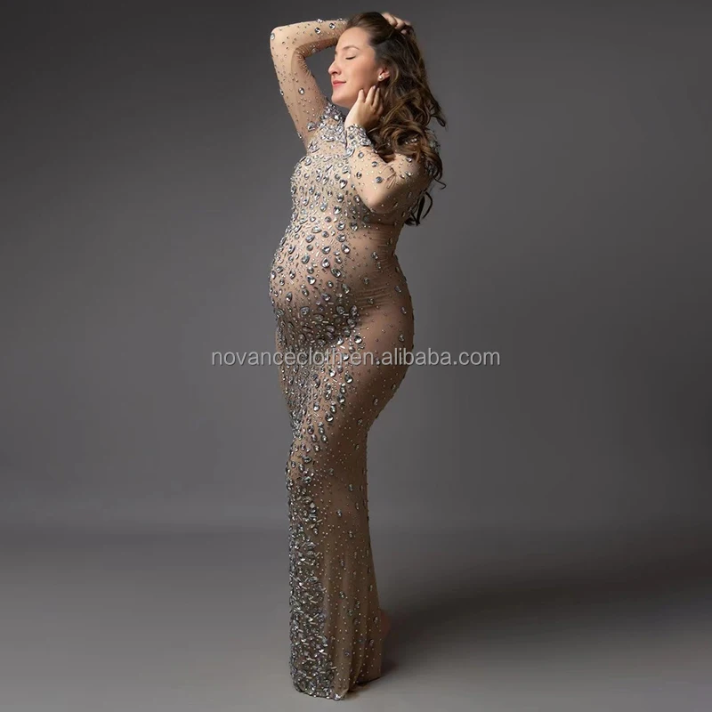 slim fit dress slacks Maternity Mermaid Maxi Wedding Dress with V Neck Lace, Dark Red / XL main image 1