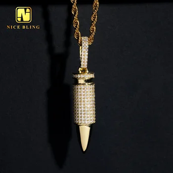 Pass Diamond Tester Hip Hop Jewelry Bullet Design Pendants Iced Out 18K Gold Plated Silver Moissanite Bullet Pendants For Men
