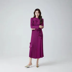 Direct From the Factory Miyake Pleated Dress Design Stretch Long Sleeve Casual Dress Women's Fashion Dress