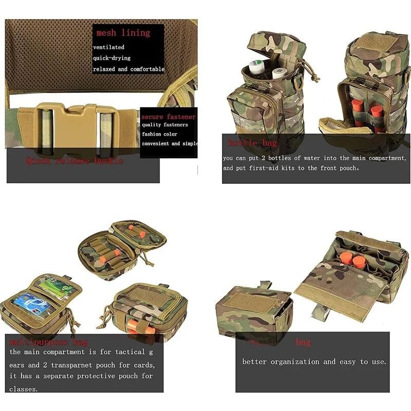 Outdoor Adjustable Camouflage Modular Equipment Tactical Belt Outdoor Comfort Training Molle Duty Belts With Tool Pouches