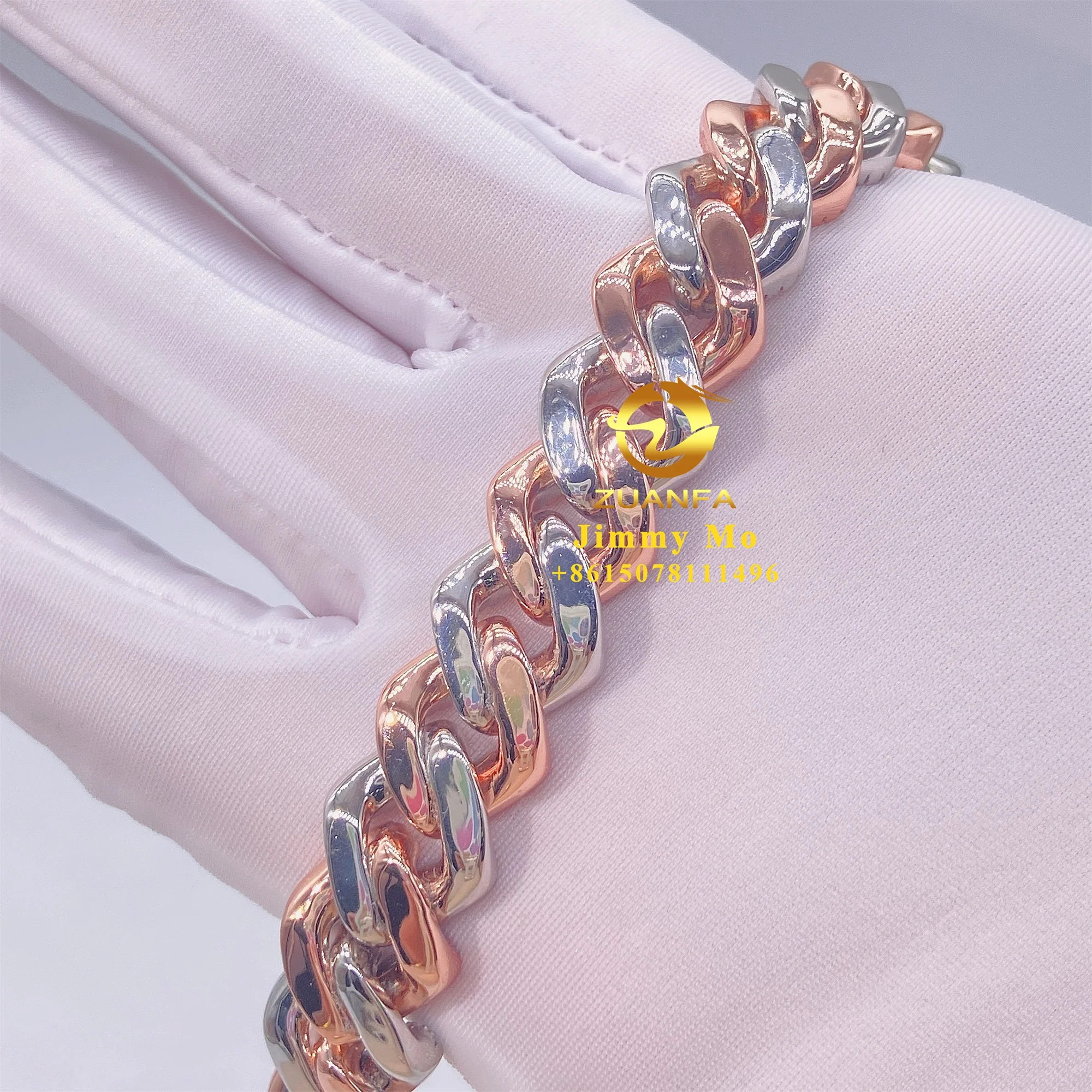 Custom Name Lock 15mm Two Tone White+rose Plated S925 Silver Iced