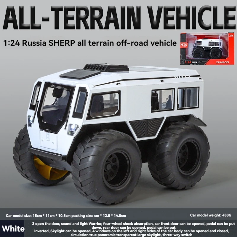 Diecast Model Car 1:24 Russian SHERP All-terrain explorer with Sound and Light Pullback Door Open Decorate Metal Car Mode