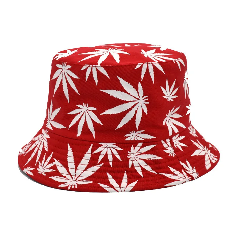 Custom Maple Logo Printed Bucket Hat Outdoor Cotton Wide Brim Leaves Weed Bucket Fisherman Fashion Hat