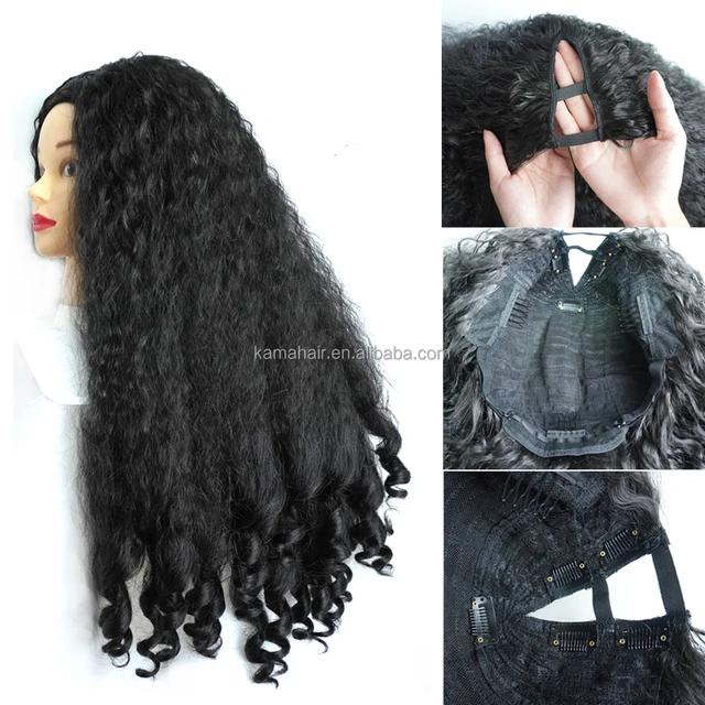 KAMA Wholesale Transparent Lace Kinky Straight Curly Wig 180% Density High Fiber V Part Synthetic Braided Unique Bouncy Curls