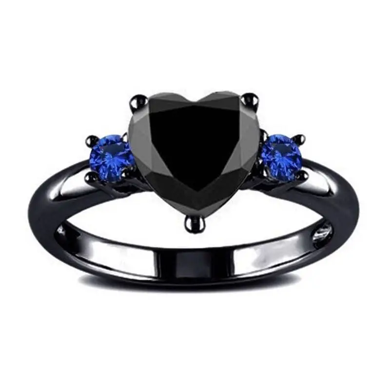 PJ-C494 Gemstone Ring Set - Black Heart Prisms for Valentine's