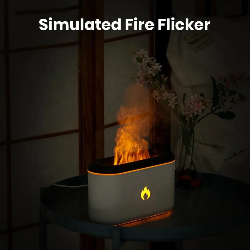 Nawsun Flame Aroma Diffuser Simulated Fire Flicker Flame Effect LED Light USB Air Humidifier Essential Oil Diffuser