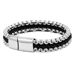 Tizti Stainless Steel Double Box Chain Bracelet Men and Women's Fashion Rope Braided Geometric Strand Bracelets