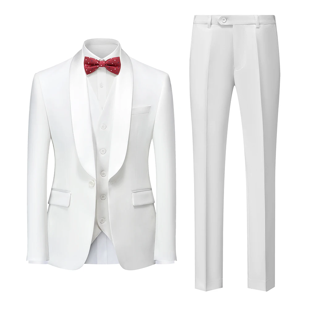 Made Formal Dresses White Shawl Lapel Men Suit 3 Piece Set Men Wedding Suits Groom Wedding Tuxedo Suit for Men