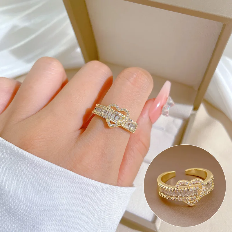 Fashion Gold Color Rings for Women Chain Hollow Out Crystal Zircon Finger  Ring Jewelry 2023 Gift Anillos Mujer