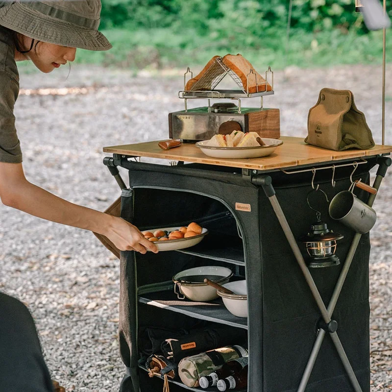 Naturehike outdoor camping kitchen racks Picnic barbecue table folding multi-functional shelf